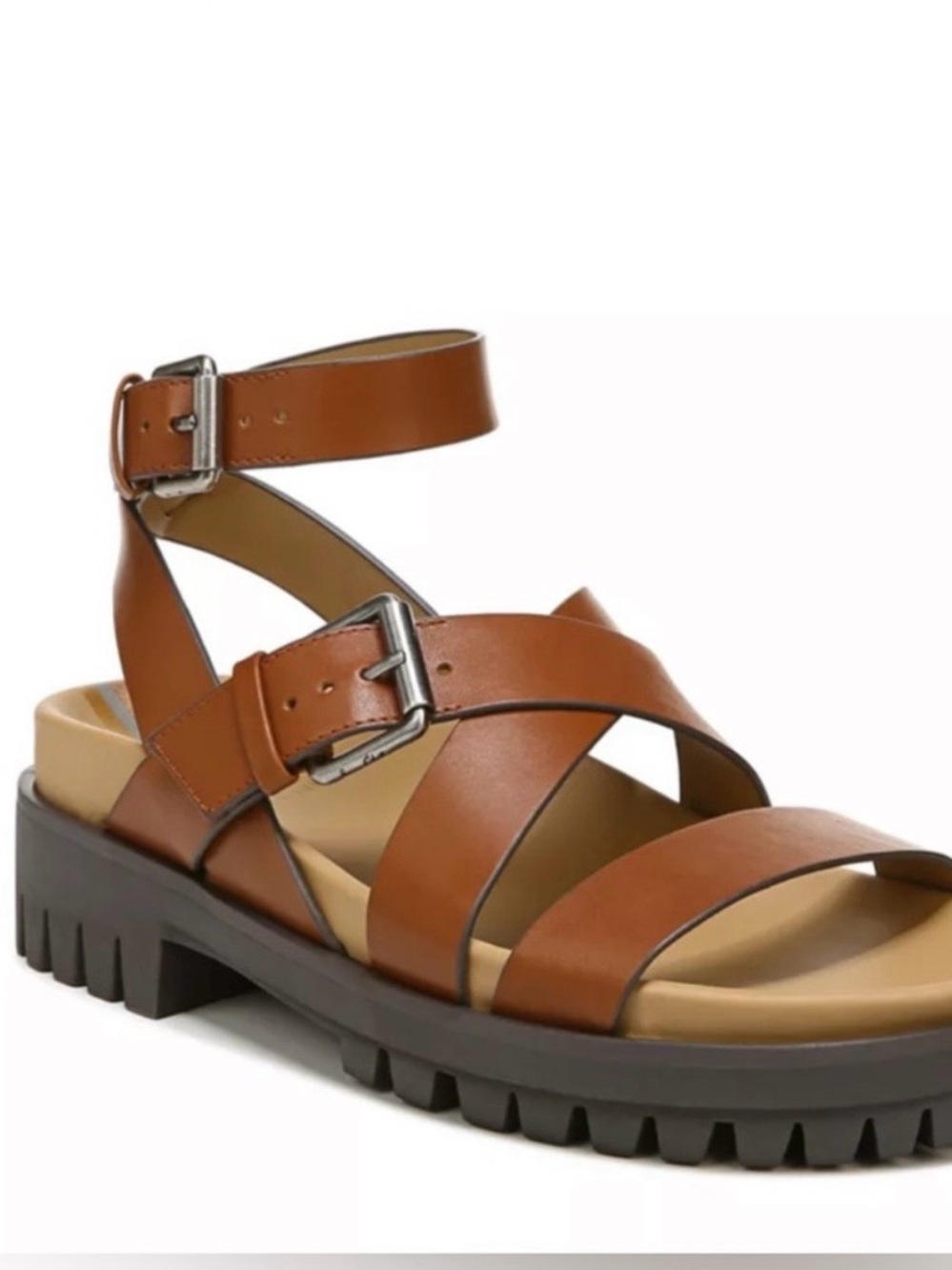 Sam Edelman Tan/brown Leather Strappy Lug-Sole Sandals with Ankle Buckle